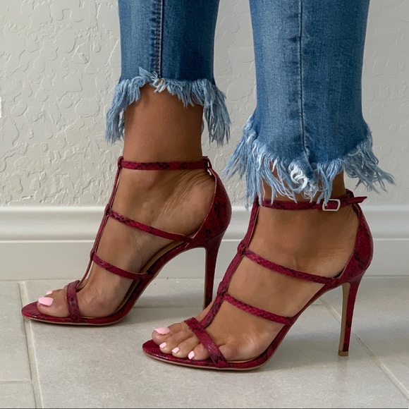 NIB Snake Print Strappy Caged High Heel Sandal - Picture 6 of 8